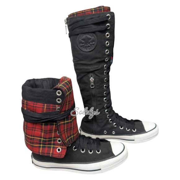 Converse Japan 2007 RARE XXHI Plaid Foldover Knee High Black Red White M4.5/W6.5 - Picture 6 of 16